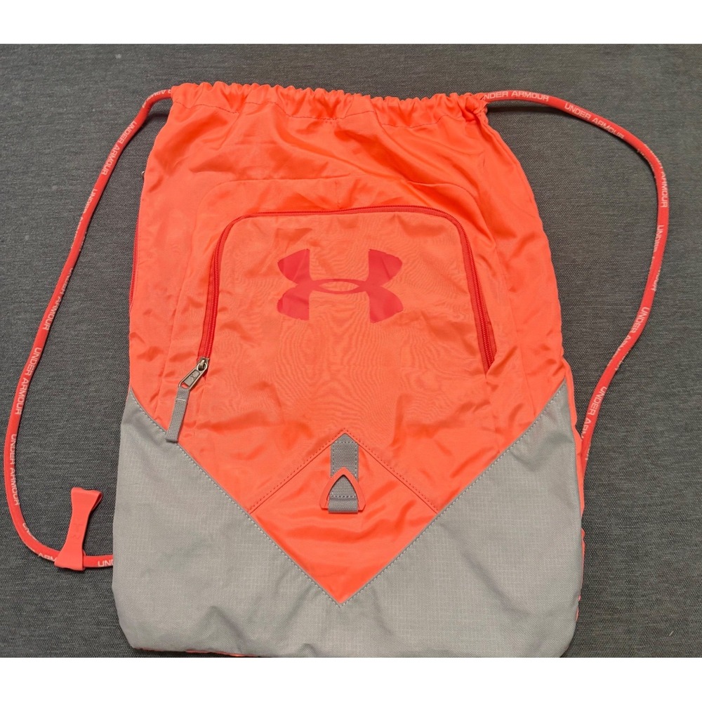 Under Armour Ozsee Sackpack Neon Orange Gray Drawstring‎ Gym Bag Cinch Sack